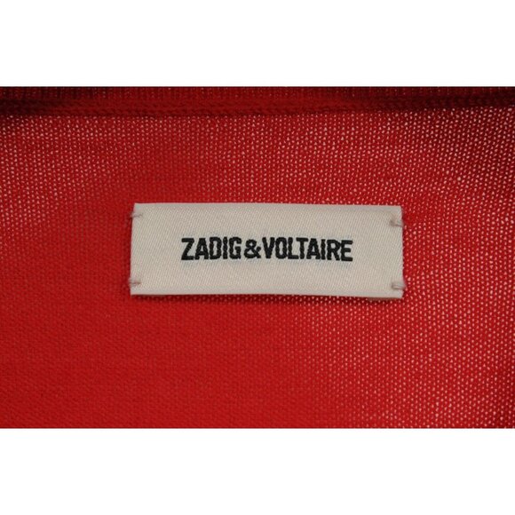 Zadig & Voltaire Womens Love Sweater Medium Red Wool Pullover Logo Sleeve - Picture 9 of 9